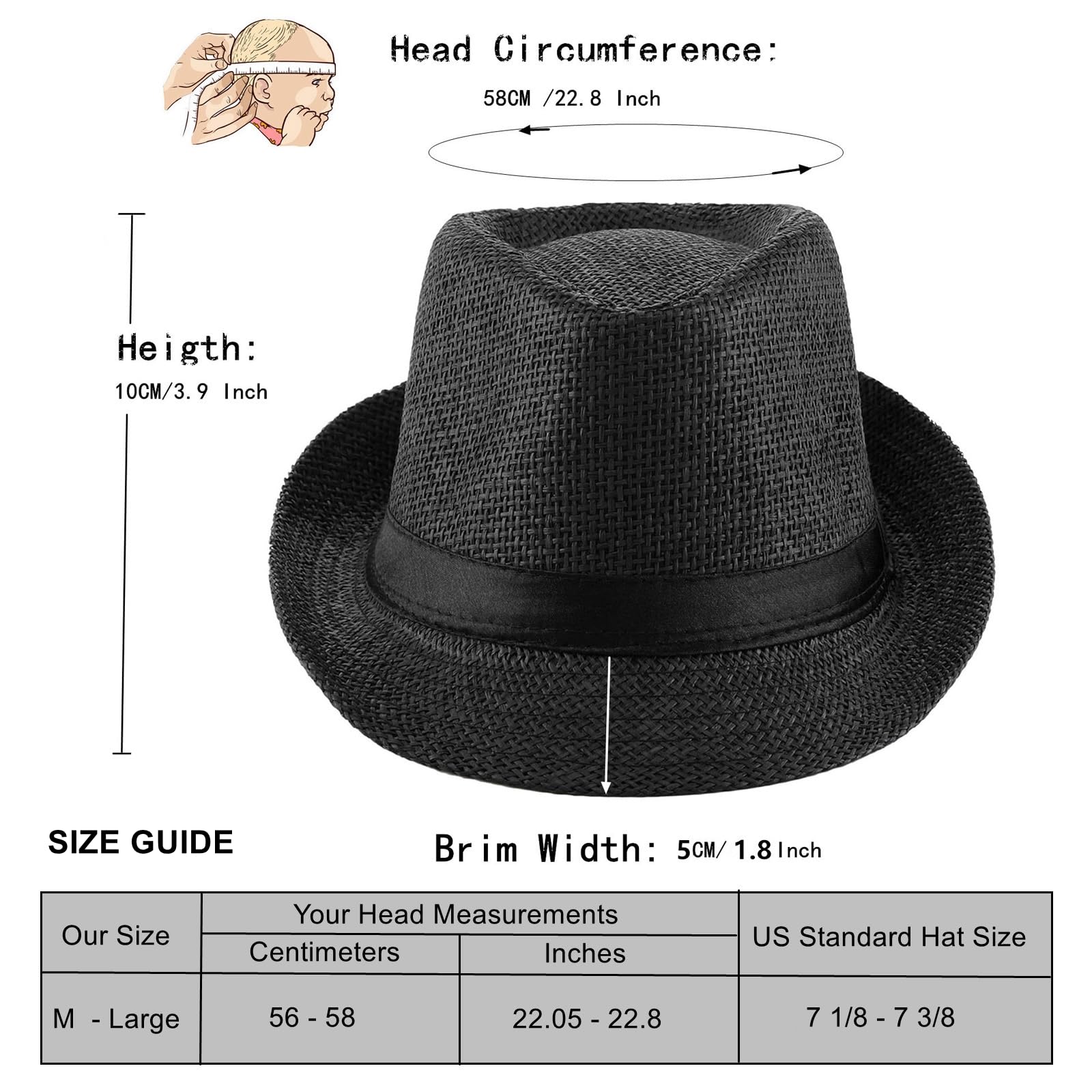 2 Pack Straw Fedora Hats for Men & Women - Breathable Short Brim Summer Beach Hat, Lightweight Panama Sun Hat for Outdoor, Travel, Vacation & Pool Party