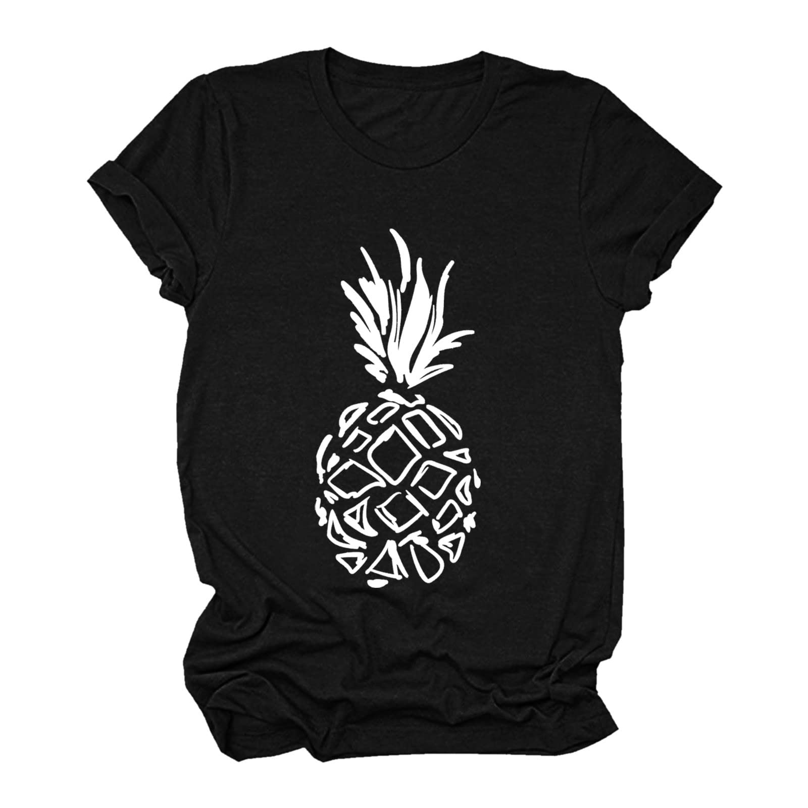 Yellow Pineapple Print Women's Casual T-Shirt - Round Neck Short Sleeve Hawaiian Blouse for Summer Beach Vacation & Tropical Party Outfits