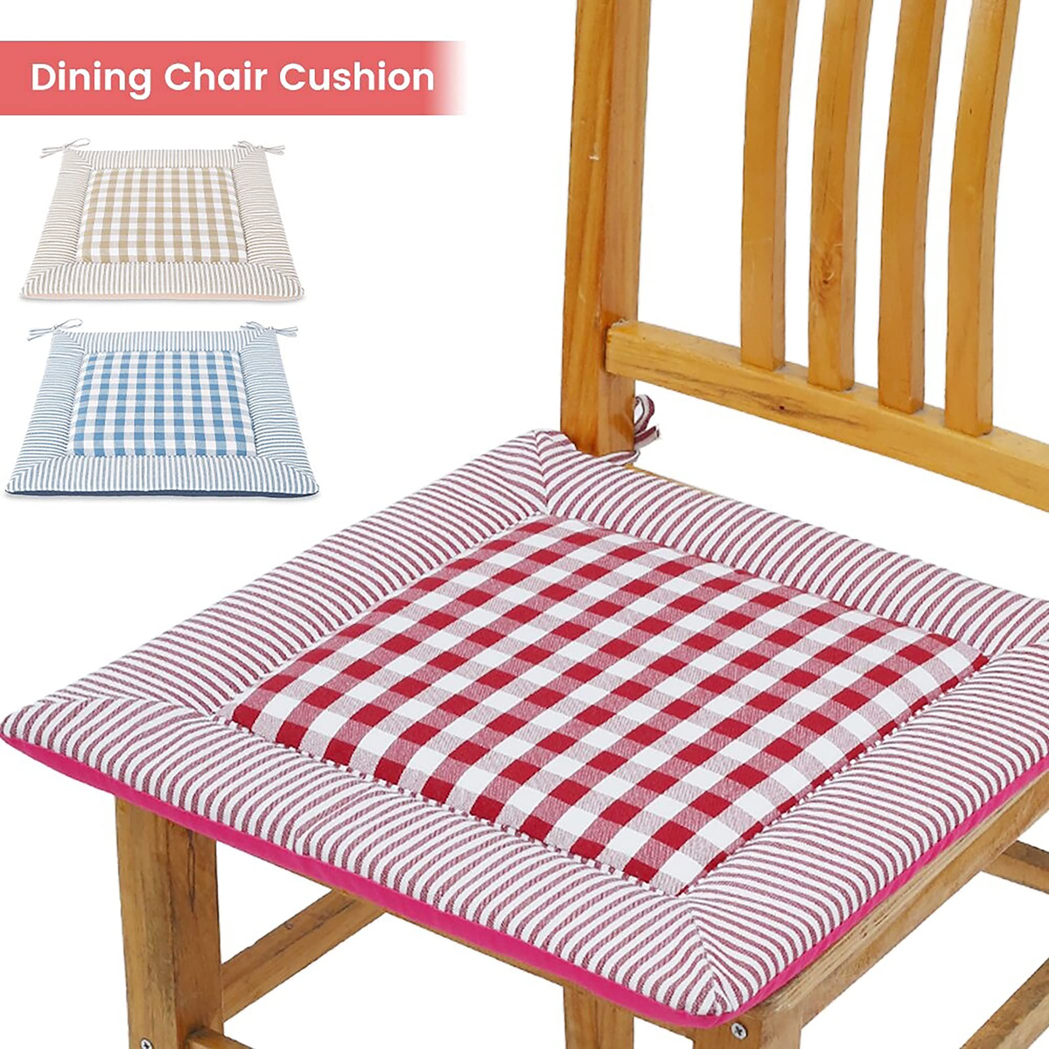 6 Pack Dining Chair Cushions Set with Ties - 15.75 x 15.75 Inch Kitchen Chair Pads for Comfort & Style (Red) - Perfect for Dining Room, Kitchen, Office or Outdoor Seating