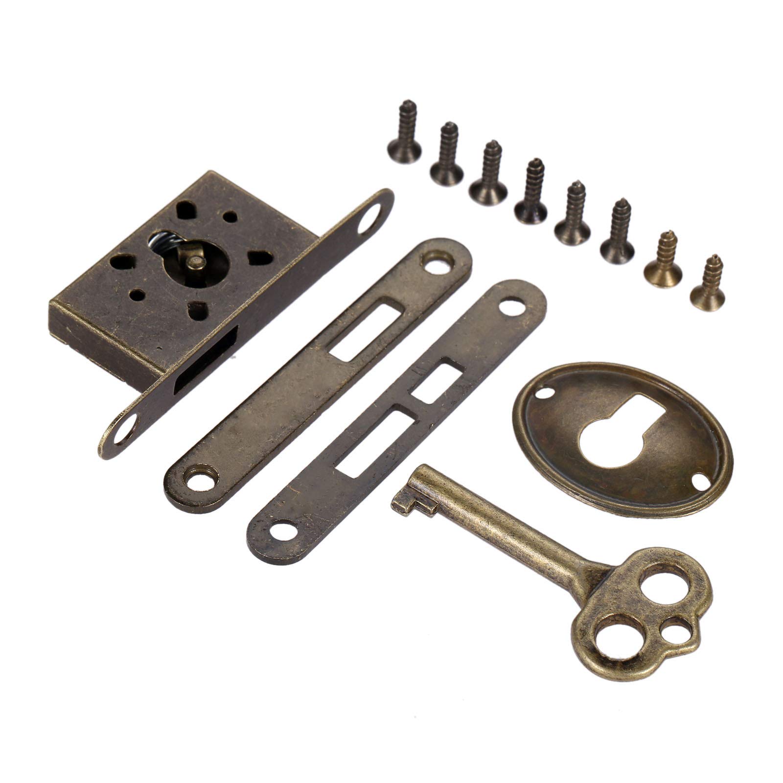 Antique Bronze Full Mortise Mini Decorative Locks with Key - 1 Set for Furniture Drawers, Wardrobes, Cabinets & Jewelry Boxes - Vintage Style Replacement Lock for Home Decor & Security