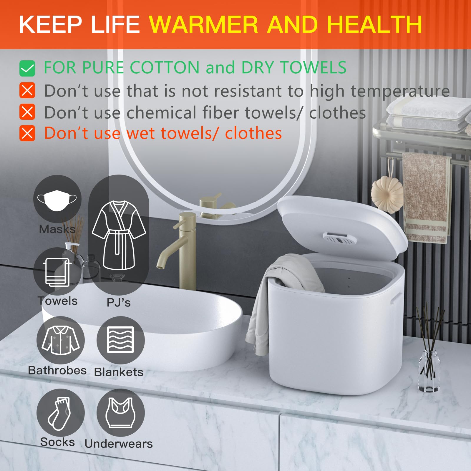DOACE Medium Size Electric Towel Warmer Bucket with Auto Keep Warm - Adjustable Heating Timer (20/40/60 Min) & 24-Hour Delay Function - Perfect for Bathroom Spa, Salon, or Valentine's Day Gift
