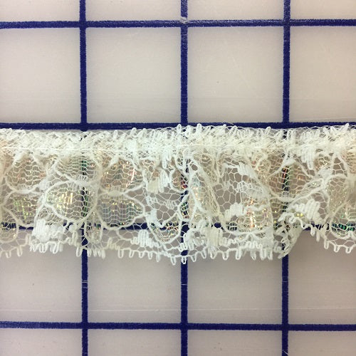 1.25 Inch Ruffled Lace Trim - Natural Iridescent Lace for Wedding Dresses, DIY Crafts & Home Decor