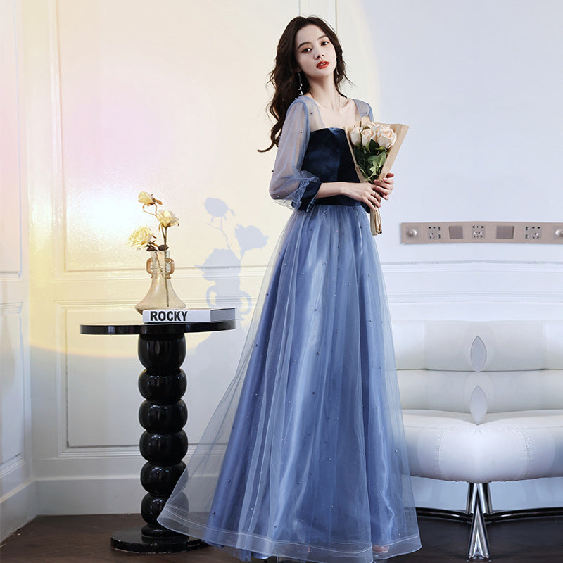 Elegant A-Line Velvet Tulle Prom Dress Navy Blue - Formal Evening Gown for Homecoming, Quinceañera & Special Occasions