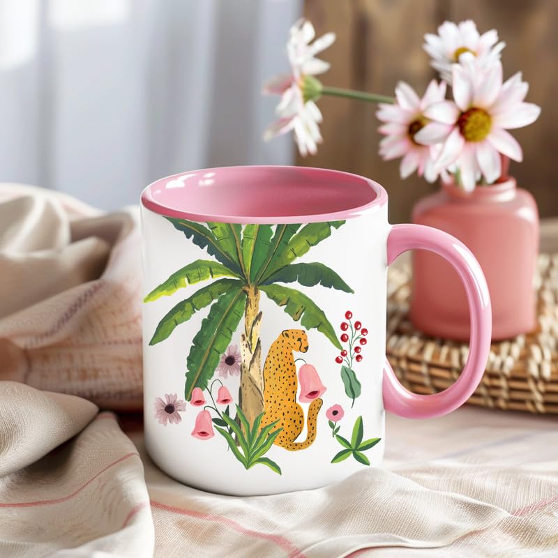 Fiery Cat in Jungle - Handpainted Ceramic Coffee Mug (330ml) by The Spring Palette | Unique Gift for Cat Lovers | Perfect for Home, Office & Outdoor Use