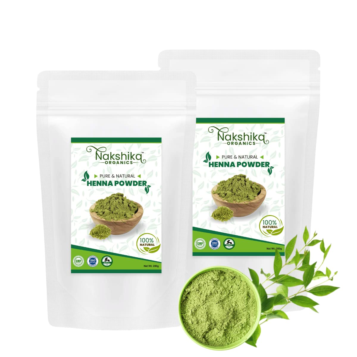 Nakshika Organics 100% Natural Henna Powder for Hair - Soft, Shiny & Rich Color (2x200g) | Chemical-Free Hair Dye & Conditioning Treatment for Natural Hair Care at Home