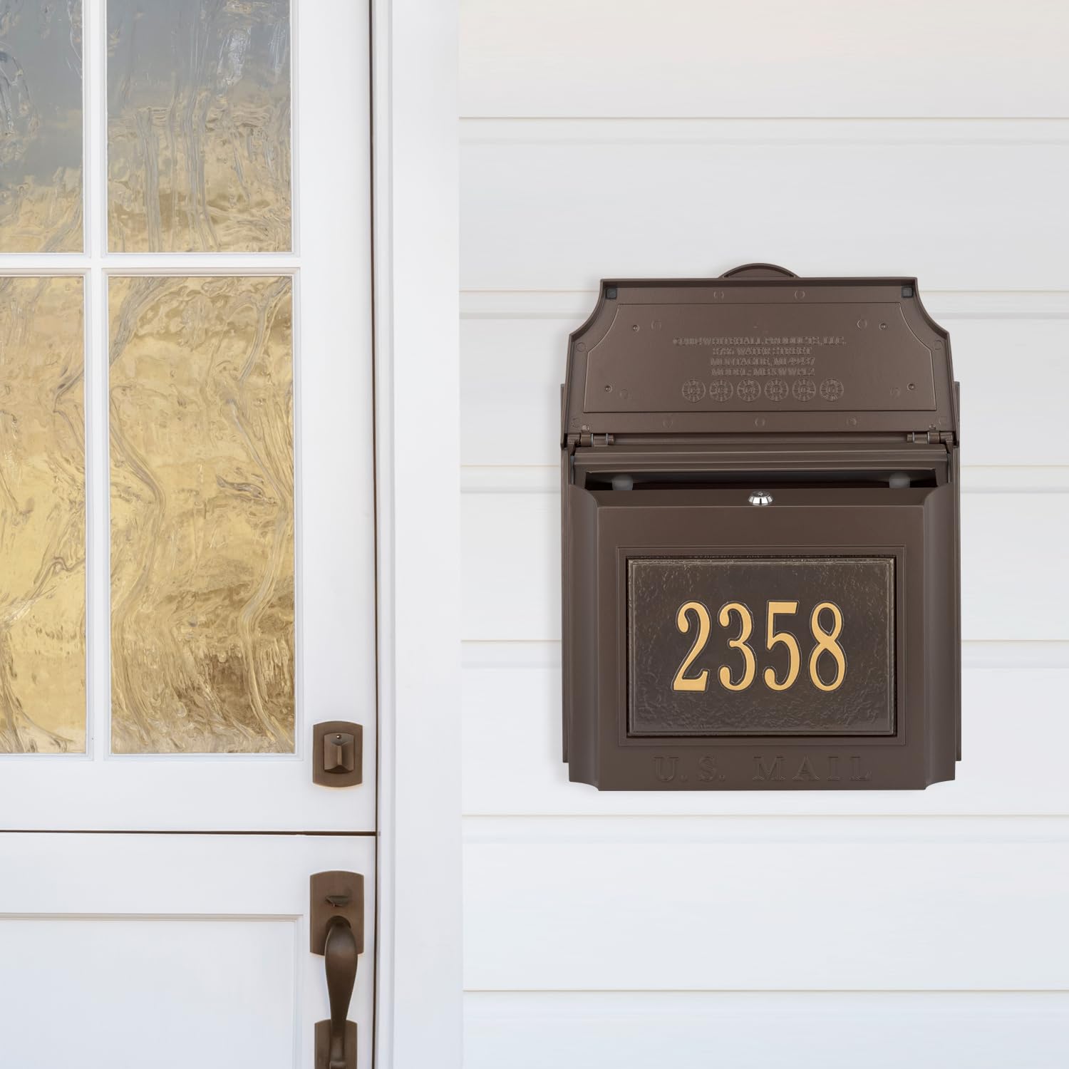 Whitehall Wall-Mounted Mailbox - Large Locking Aluminum Outdoor Mailbox in Bronze/Gold (4 Colors) | Secure Mail Storage for Homes, Apartments & Offices