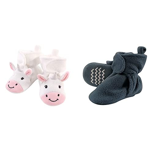 Hudson Baby Fleece Booties 2-Pack - Unicorn Blue 0-6M for Newborn Girls