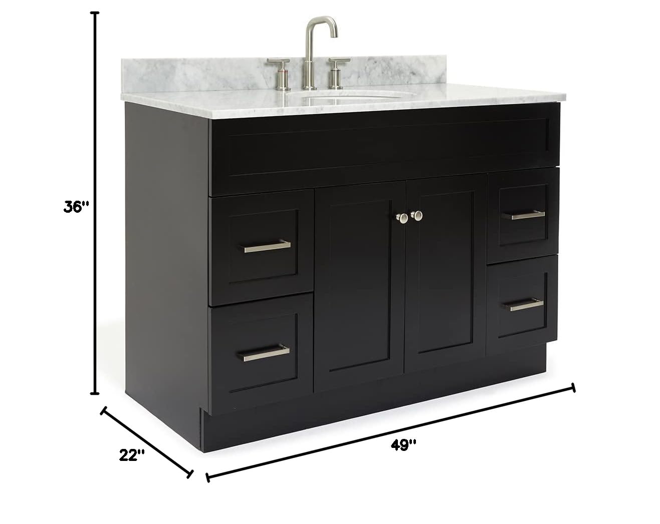 ARIEL Hamlet 49-Inch Oval Bathroom Vanity with Carrara White Marble Countertop in Black - Perfect for Modern Master Bathrooms and Guest Powder Rooms