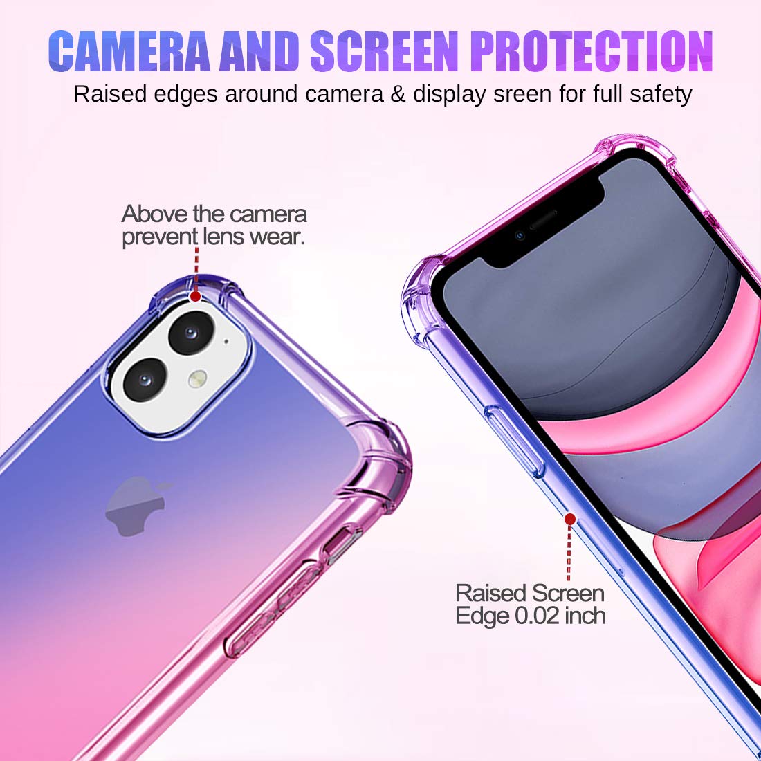Cute Gradient Slim Clear TPU Shockproof Case for iPhone 11 - Anti-Scratch Soft Protective Cover (Blue/Pink) | Perfect for Everyday Use, Travel & Outdoor Activities
