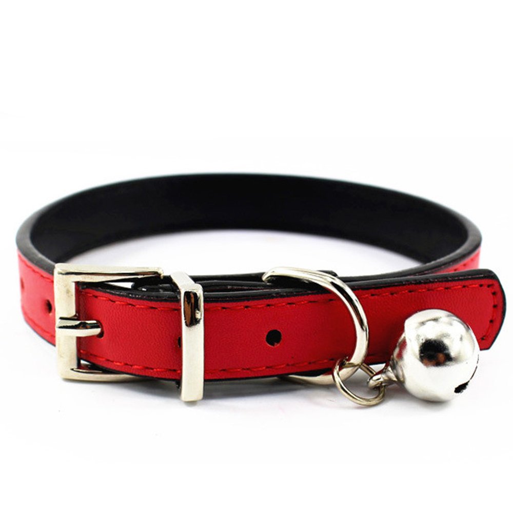 Durable Metal Buckle Pet Collar with Bell for Cats & Dogs - Adjustable, Comfortable & Stylish (White/Black/Red/Pink/Blue/Brown) - Perfect for Daily Walks, Training & Pet Fashion (Size M, Red)