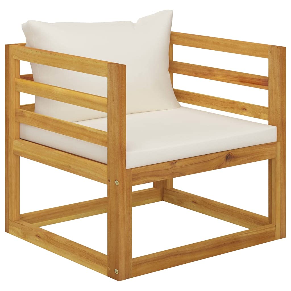 Solid Acacia Wood Patio Armchair with Cream Cushions - Outdoor Garden Furniture for Balcony, Backyard, Park & Yard - Perfect for Relaxing, Lounging & Entertaining Guests