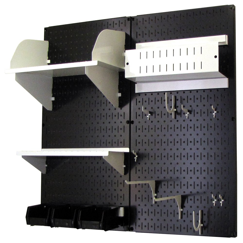 Wall Control Hobby Craft Pegboard Organizer Storage Kit - Black Pegboard with White Hooks & Accessories for Workshop, Garage & Craft Room Organization
