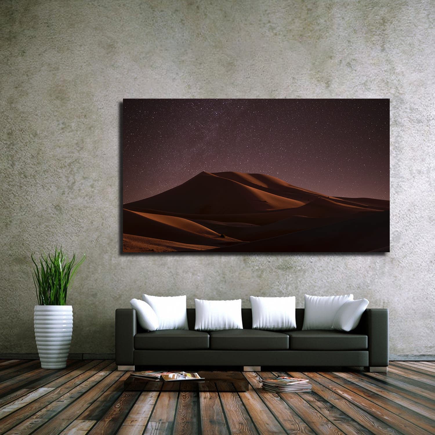 Desert at Night Wall Art - Stunning Sunset Canvas Painting of Sand Dunes | Framed Ready-to-Hang Home Decor for Living Room, Bedroom & Office | Perfect for Southwest Style Interior Design & Meditation Spaces