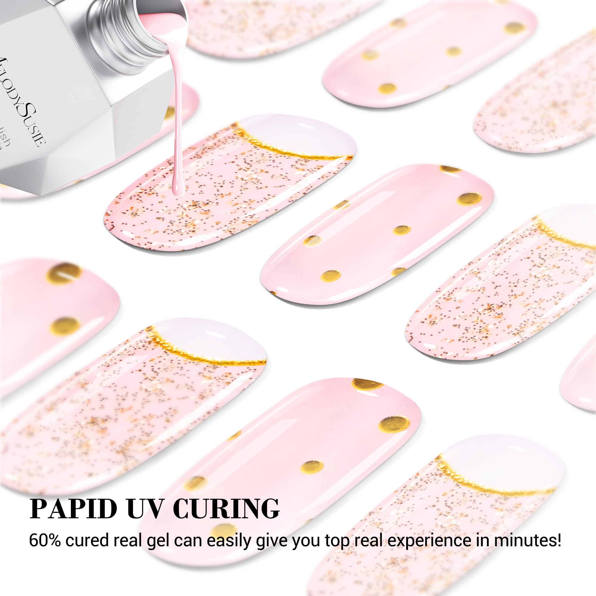 MelodySusie 20-Pack Semi Cured Gel Nail Strips - Salon Quality UV Nail Wraps & Stickers for Long-Lasting Manicures - Perfect for Home Nail Art, Parties, and Special Occasions (Crystal Design)