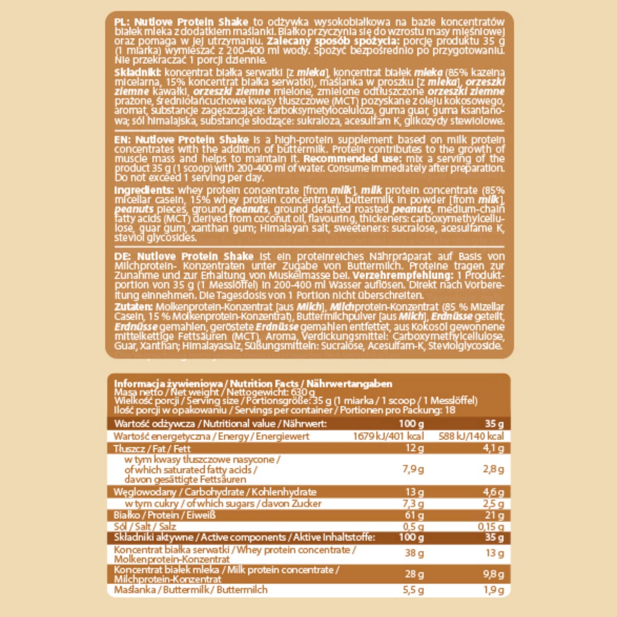 Allnutrition Nutlove Protein Shake - White Chocolate Peanut Flavor, 630g | High Protein Meal Replacement for Weight Loss & Muscle Recovery | Perfect for Post-Workout, Breakfast or Healthy Snacking