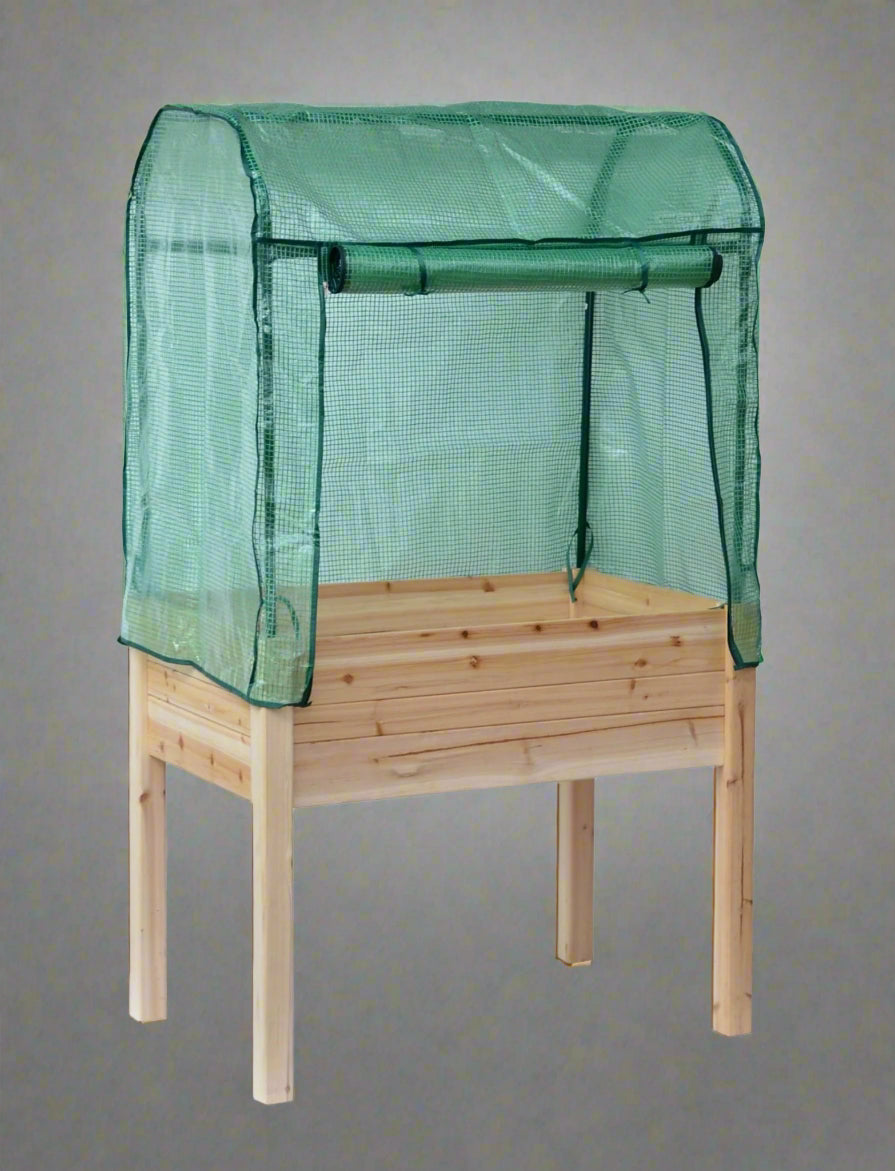 Raised Wooden Garden Planter Box with Greenhouse Cover - 35.5
