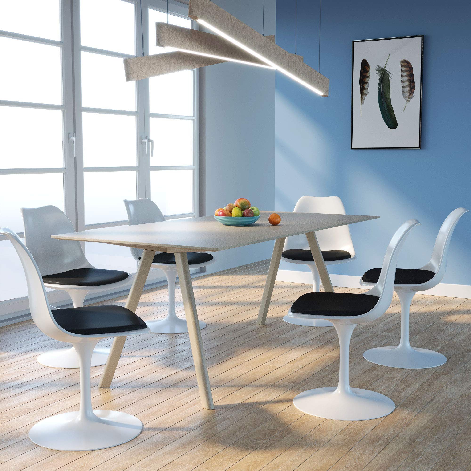 JAXPETY Swivel Tulip Side Chair with Cushioned Seat - Modern Kitchen Dining Chair, Office & Bar Stool - White & Black - Perfect for Small Spaces, Breakfast Nooks & Home Offices