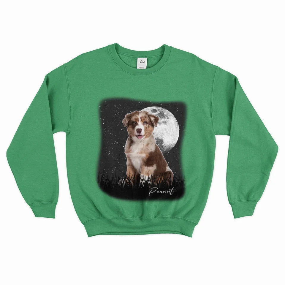 Custom Vintage Full Moon Pet Photo Sweatshirt - Personalized Dog Cat Lover Gift - Cozy Pullover for Family Matching Outfits, Couple Wear & Pet Memorial