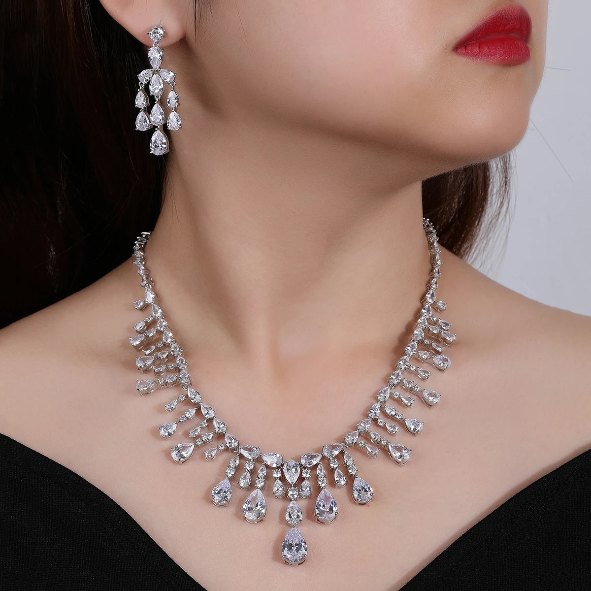 Silver Cubic Zirconia Bridal Jewelry Set - Wedding Necklace & Earrings for Women, Bridesmaid Accessories Gift | Perfect for Weddings, Parties & Special Occasions