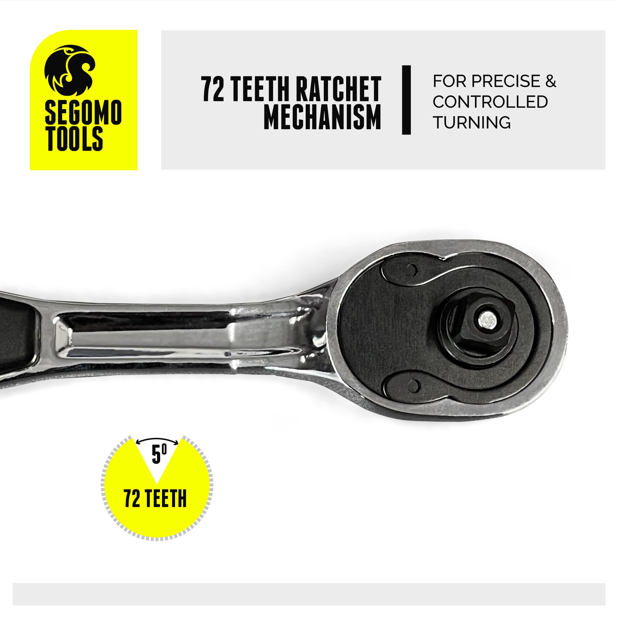 Segomo Tools ST1200-72 1/2 Inch Drive 72-Tooth Heavy Duty Offset Ratchet Wrench - Professional Automotive Repair & DIY Mechanic Tool for Tight Spaces