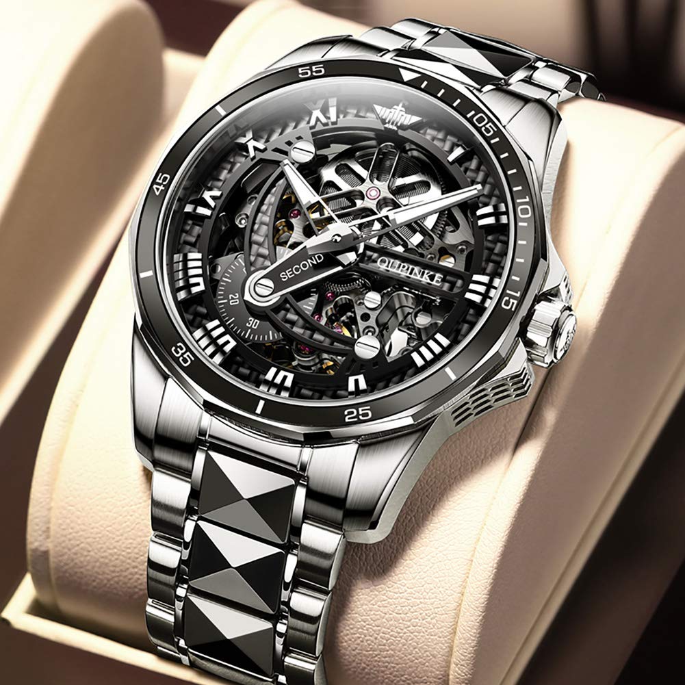 OLEVS Automatic Skeleton Men's Luxury Watch - Mechanical Self-Winding Movement, Sapphire Crystal, Tungsten Steel Case, 50M Waterproof, Luminous Hands - No Battery Needed - Perfect for Business, Formal Events & Daily Wear