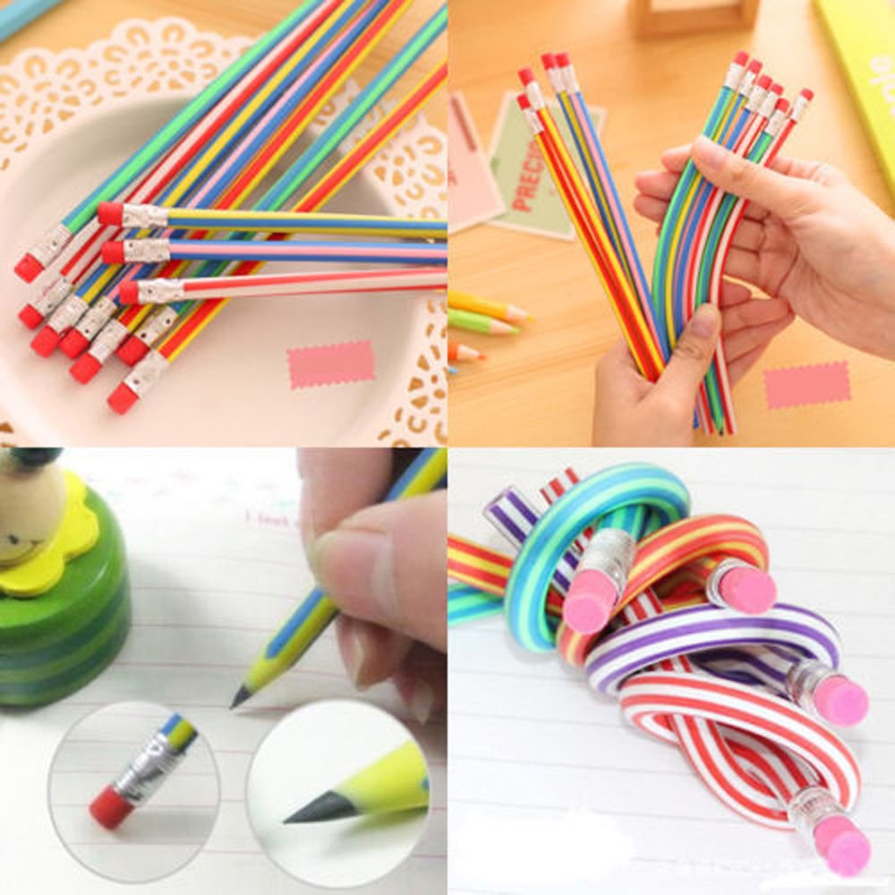 Colorful Bendable Pencils with Eraser - 10 Pack for Kids Writing & Drawing