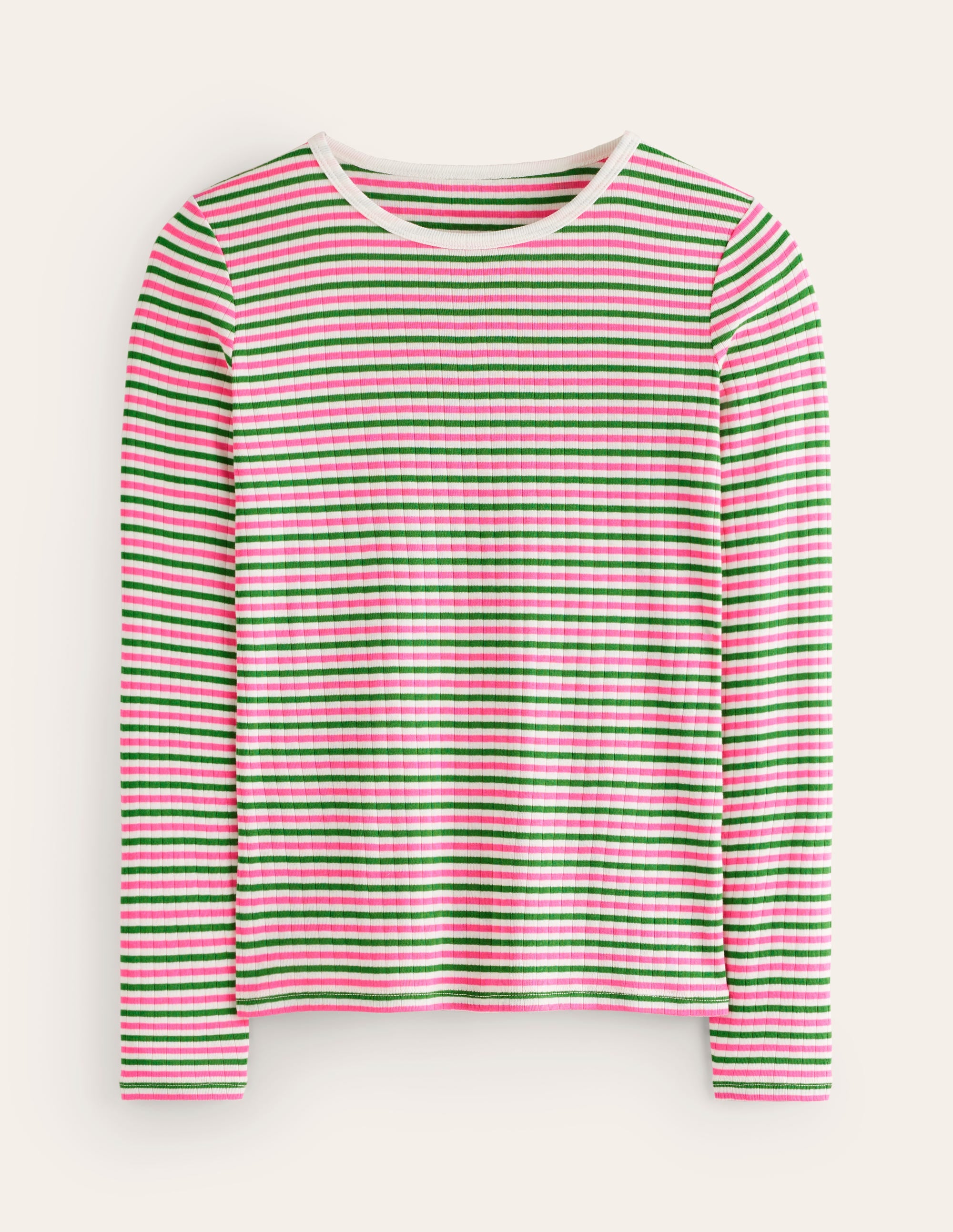 Anna Rib Long Sleeve T-Shirt - Women's Casual Stretch Knit Top in Sangria Sunset & Mint Green | Perfect for Fall Layering, Date Nights & Weekend Outfits