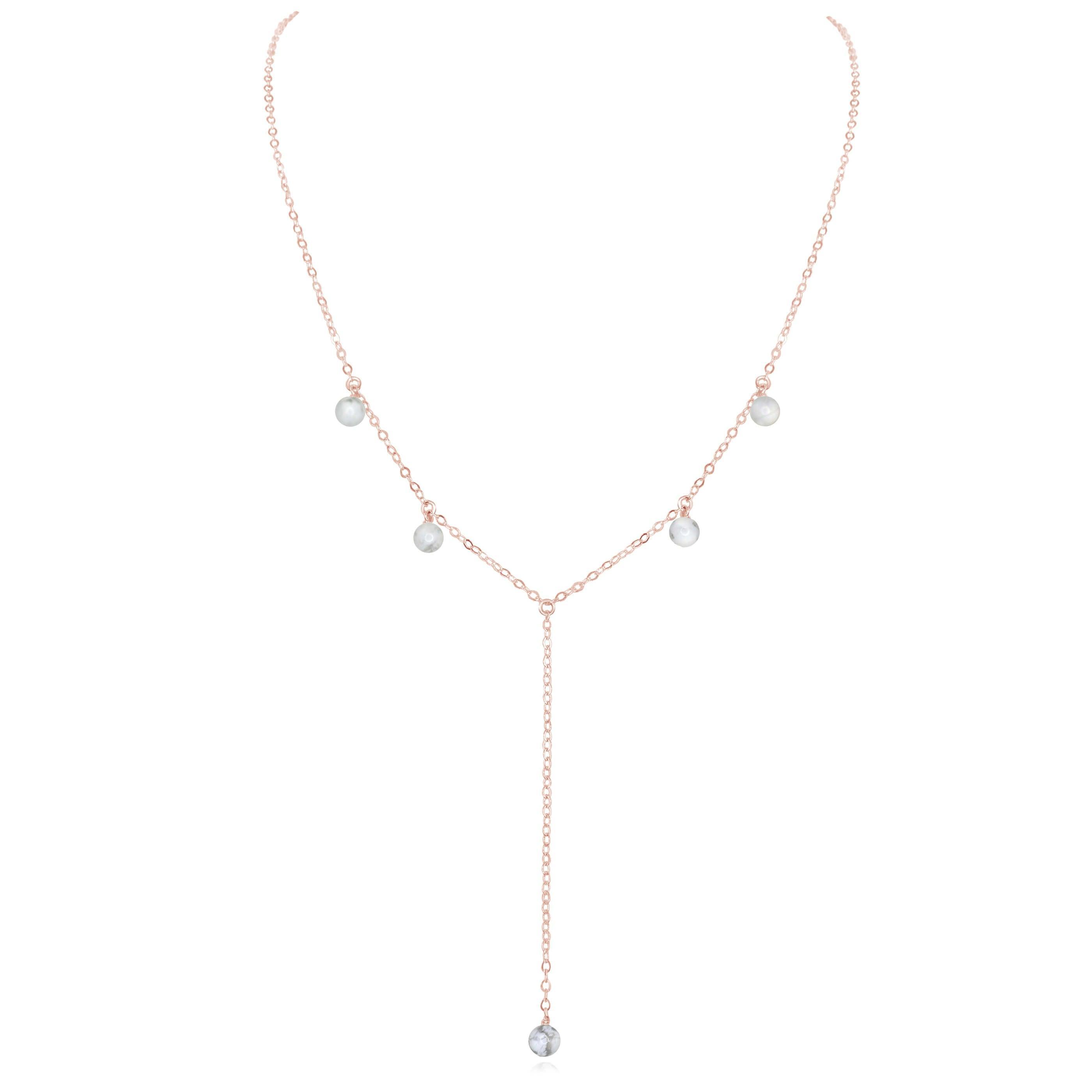White Howlite Boho Lariat Necklace for Women - Elegant Long Y-Shape Beaded Choker with Tassel - Perfect for Boho Style, Yoga, Meditation & Everyday Wear
