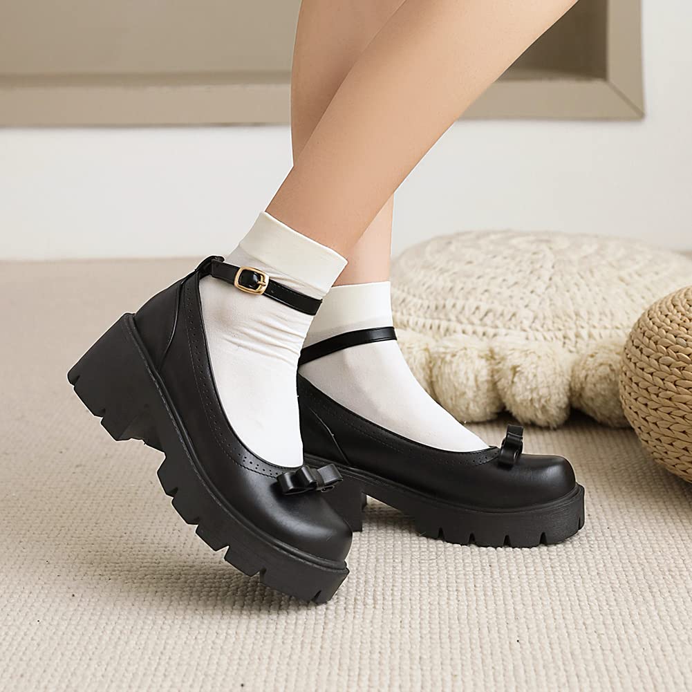 Women's Mary Jane Platform Shoes - Chunky Heel Lolita Style School Shoes for Casual Wear & Cosplay