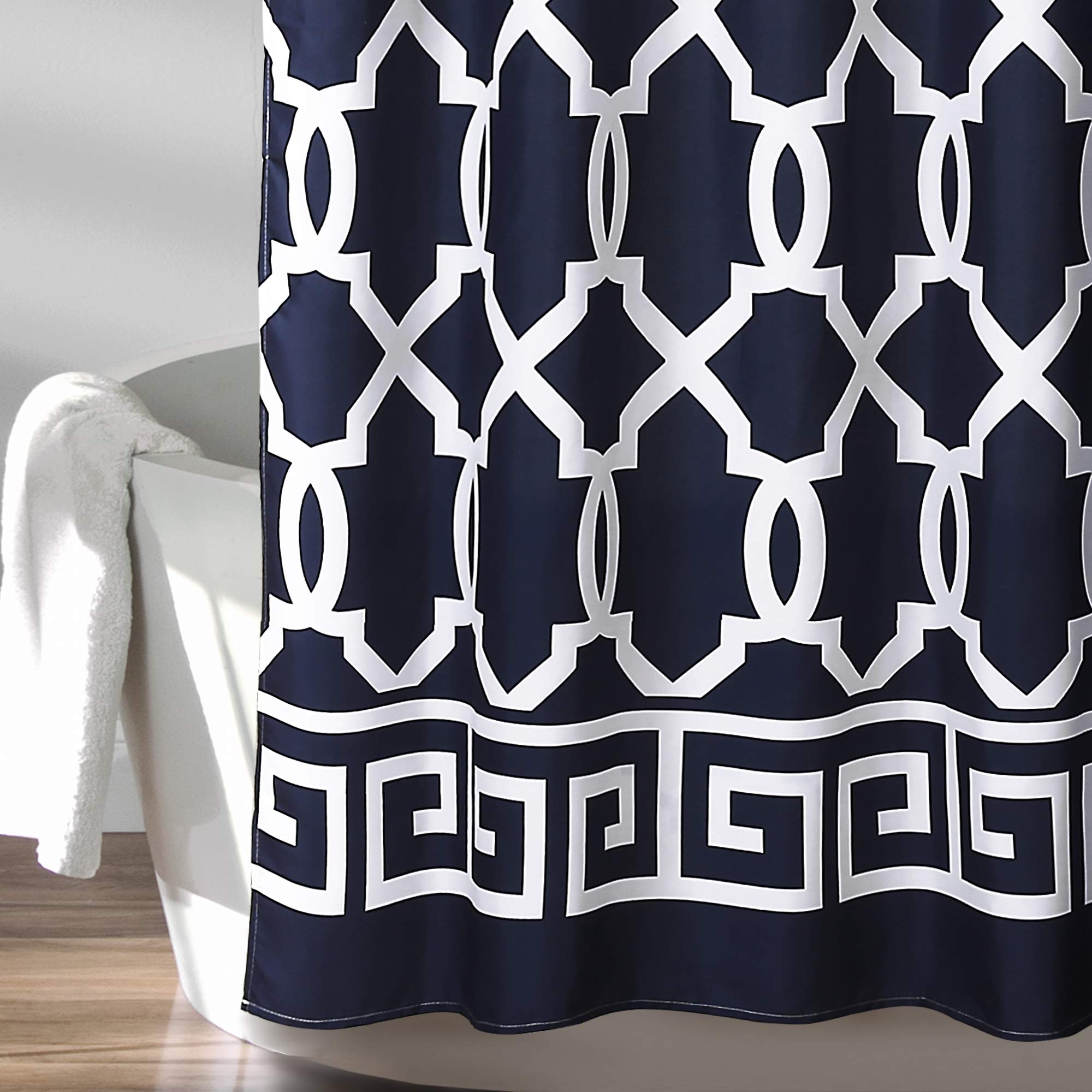 Lush Decor Navy Maze Border Shower Curtain 72x72 for Bathroom Decor
