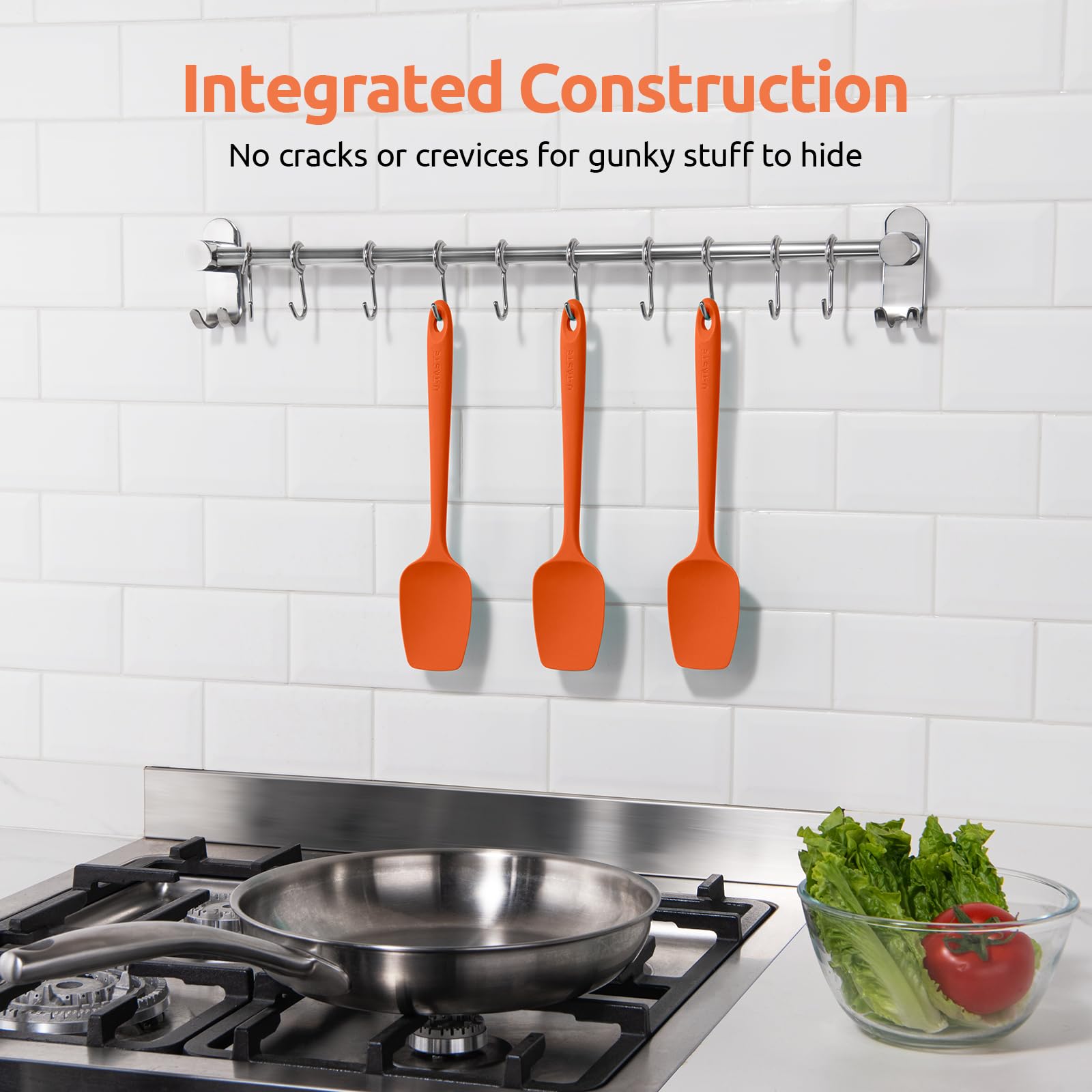 U-Taste High Heat Resistant Silicone Spoon Spatula Set - 600°F Food Grade Flexible Rubber Scrapers - 3-Piece Nonstick Kitchen Utensils for Cooking, Mixing & Baking (Orange) - Perfect for Cake Decorating, Cookie Dough & Pancake Flipping