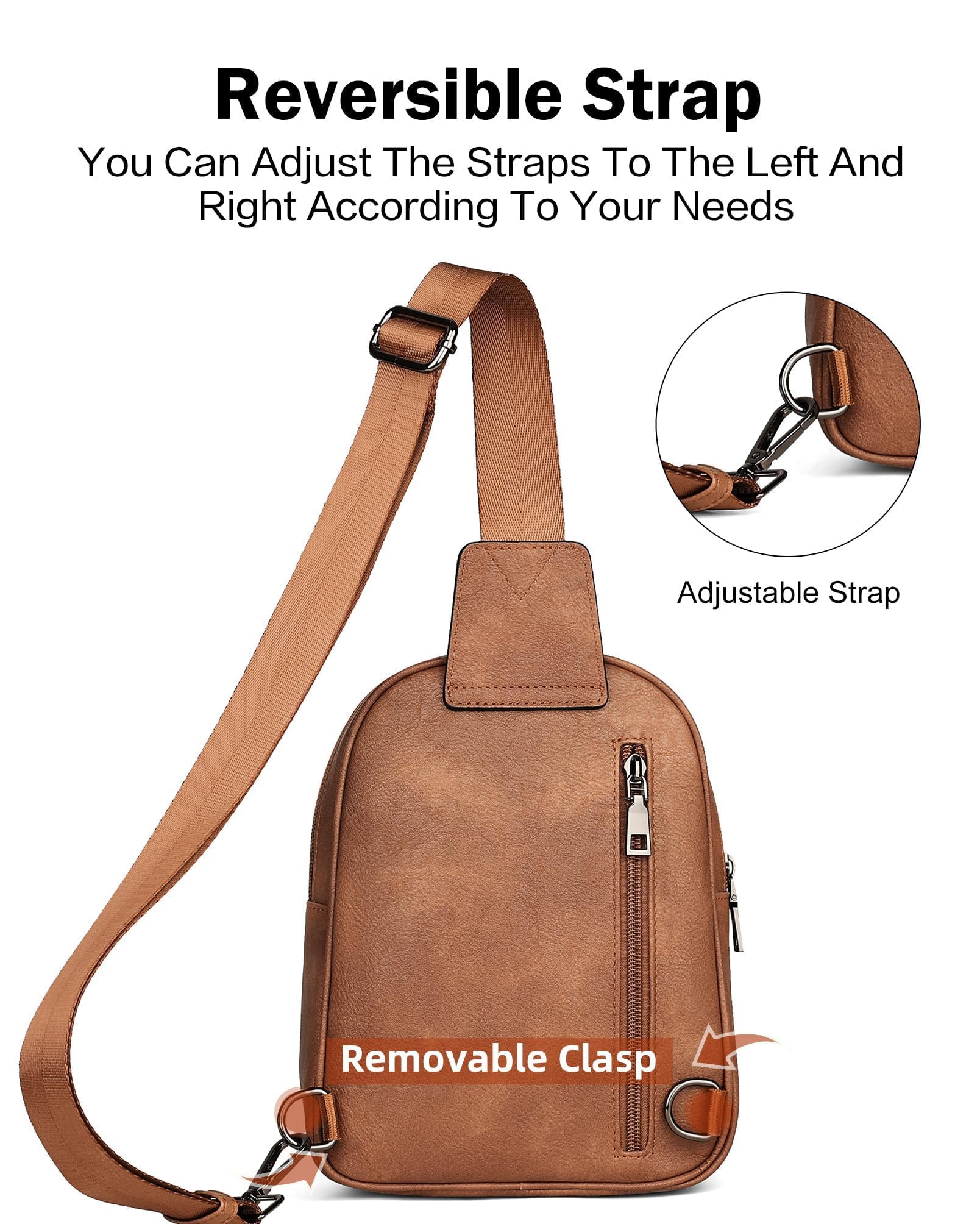 FADEON Women's Crossbody Sling Bag - Fashionable PU Leather Shoulder Purse with Multiple Pockets & Card Slots (Brown) | Perfect for Travel, Shopping & Daily Essentials Organization