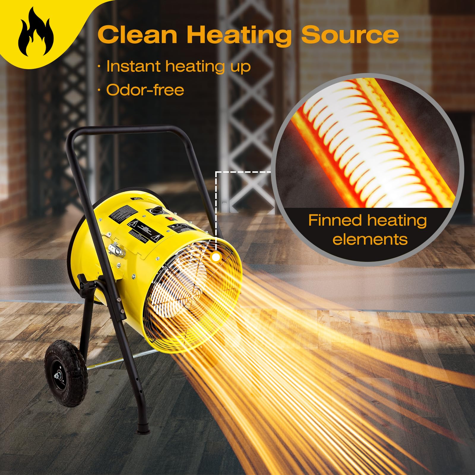 DR. INFRARED HEATER DR-PS11524 15000W Portable Electric Space Heater, 240V Single Phase Fan Forced Construction Heater for Job Sites, Garages, Warehouses & Outdoor Workspaces