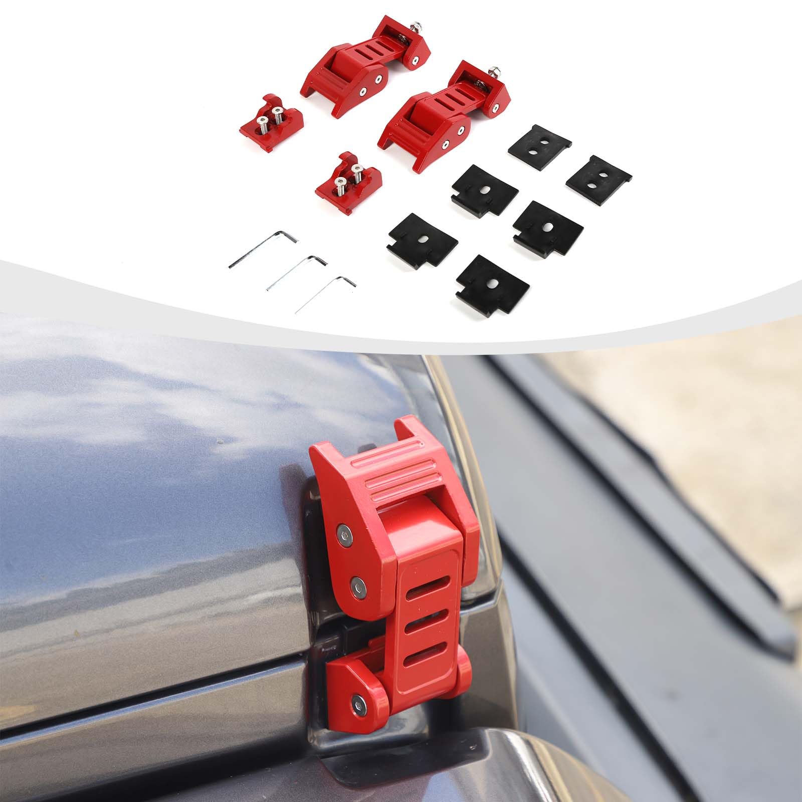 JK JL Hood Latches - Aluminum Hood Catch Lock for Jeep Wrangler JK JL & Gladiator JT | Heavy Duty Off-Road Accessories (Type B, Red) | Perfect for Trail Riding & Off-Road Adventures