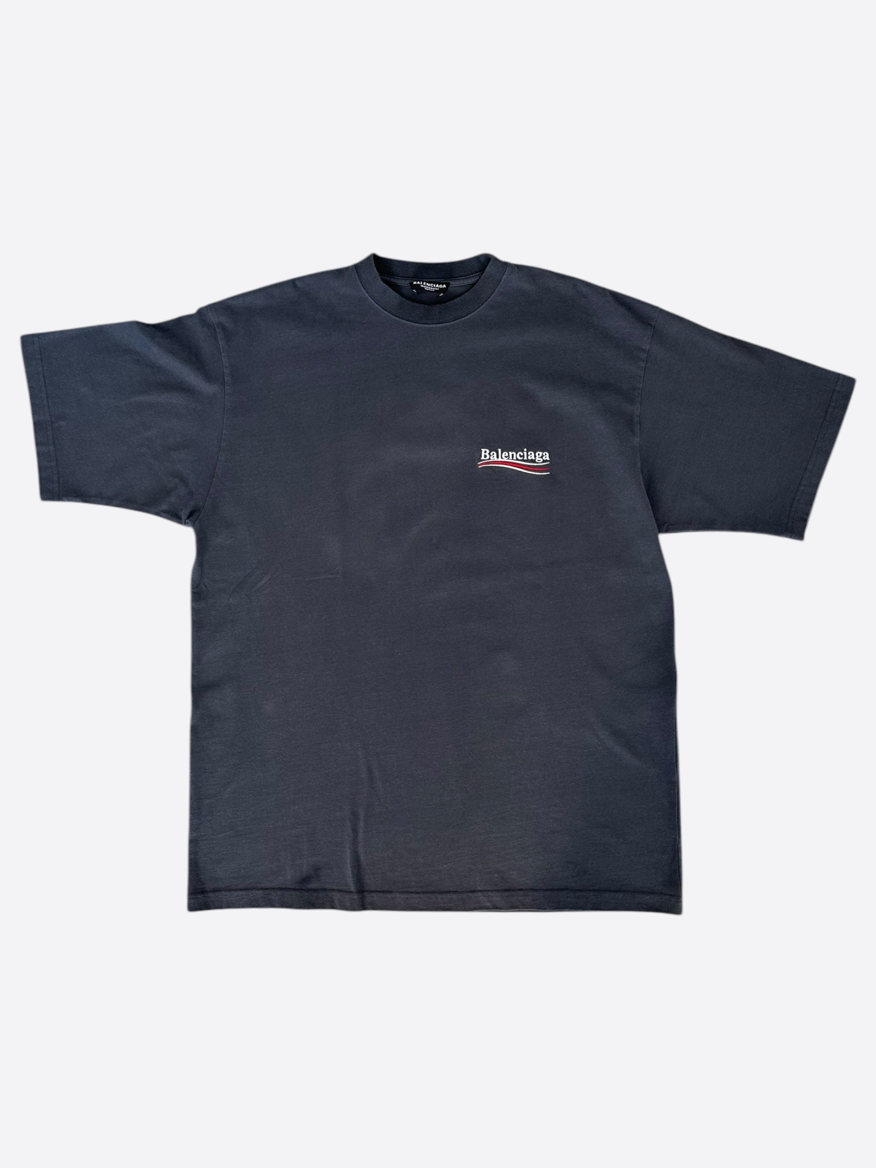 Balenciaga Faded Black Embroidered Logo T-Shirt for Men | Stylish Casual Cotton Tee for Streetwear & Everyday Outfits