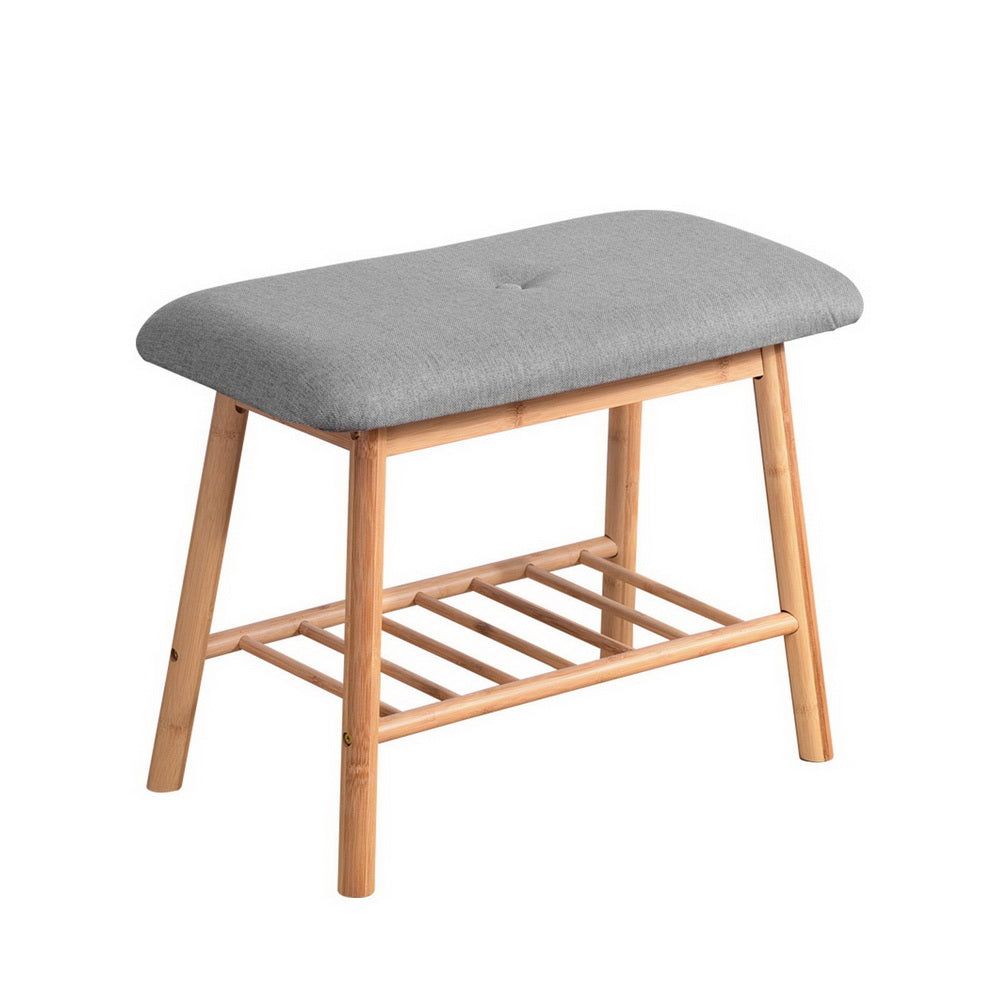 Bamboo Shoe Rack Bench with Storage Shelf - Grey Entryway Organizer for Shoes, Hats & Bags | Perfect for Hallway, Mudroom or Closet Organization