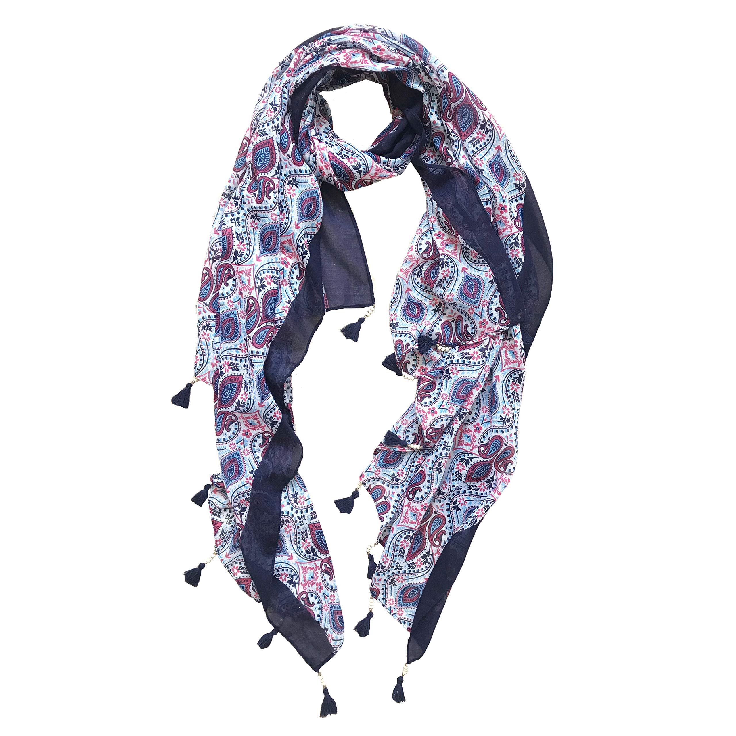 Lightweight Floral Print Scarves for Women - Soft Fashion Wraps with Tassels for Spring & Winter | Perfect for Office, Travel and Casual Outfits