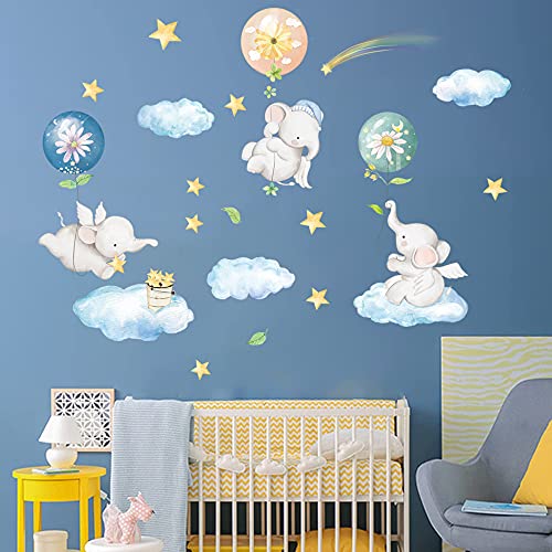 Supzone Cartoon Elephant Wall Decals - Colorful Balloon Flying Animals Removable Wall Stickers for Nursery, Kids Room & Playroom - DIY Wall Art Decor for Baby Bedroom, Living Room & Home Decor - Perfect for Children's Birthday Parties & Play Areas