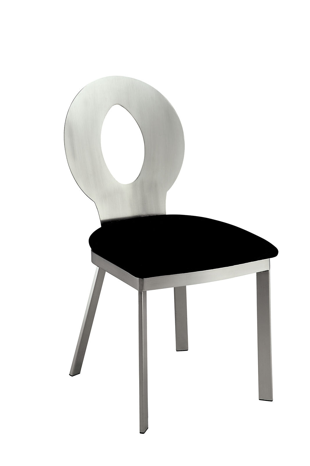 Modern Silver Metal Frame 2-Piece Dining Chair Set with Black Microfiber Upholstery - Oval Back Design with Satin Plated Powder Coating | Perfect for Kitchen, Dining Room, Breakfast Nook or Small Space Decor