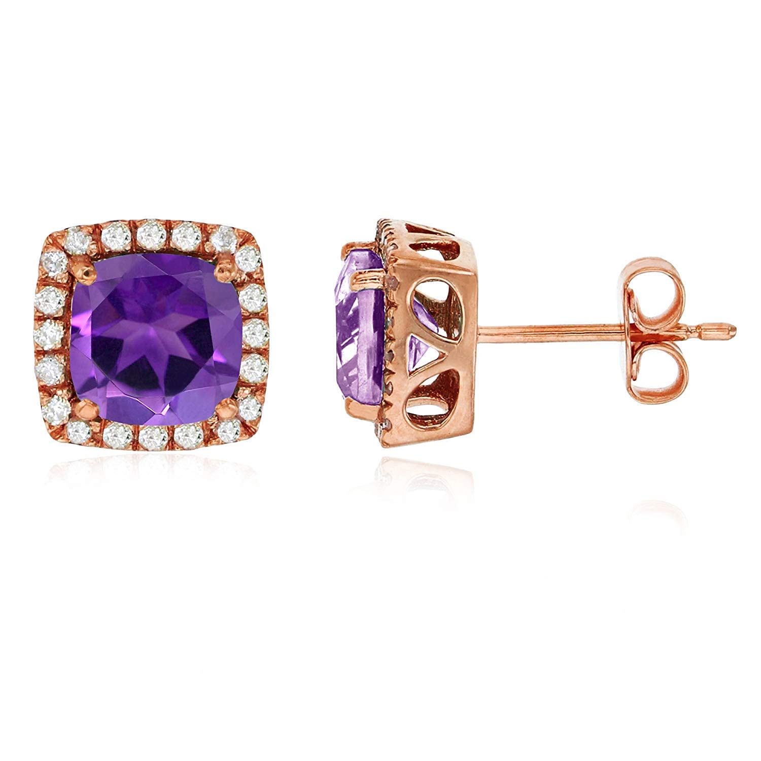 Sterling Silver 6mm Cushion Cut Gemstone & Created White Sapphire Halo Stud Earrings for Women - Perfect for Weddings, Parties & Everyday Elegance