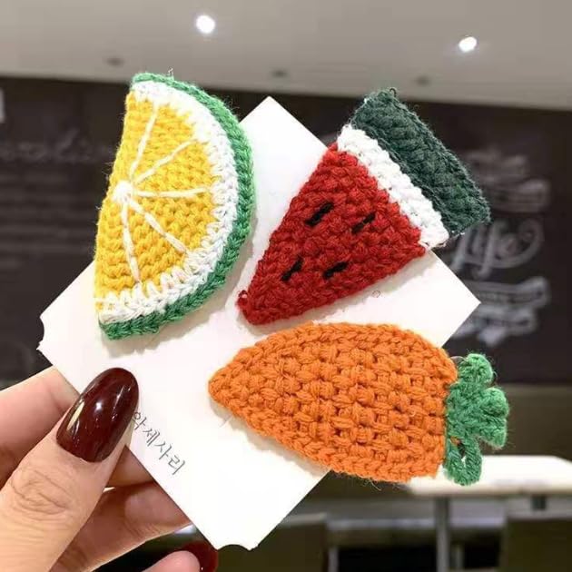 6 Pcs Wool Knit Fruit Hair Clips - Colorful Cute Hair Accessories for Girls | Perfect for School, Parties & Everyday Styling