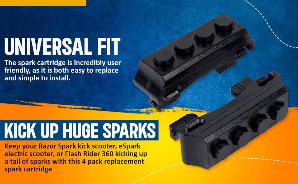 Premium Replacement Spark Cartridges for Razor Scooters (4 Pack) - Compatible with Razor Spark, eSpark, Spark DLX & FlashRider 360 - Durable Scooter Parts for Smooth Rides - Perfect for Kids' Commuting, Neighborhood Fun & Outdoor Adventures
