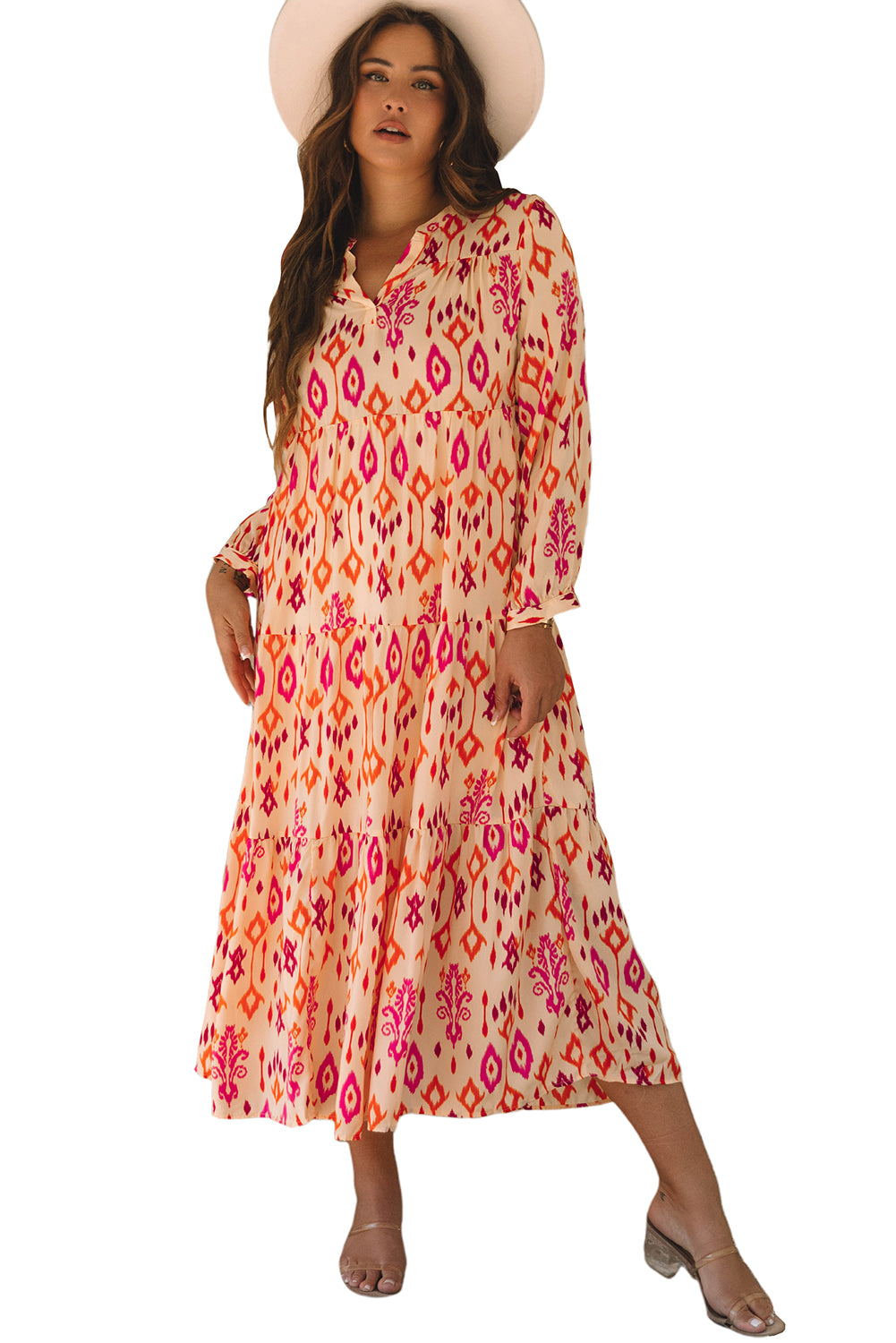 Stylish Western Abstract Geometric Printed Maxi Dress for Women - Perfect for Summer Vacations, Beach Parties & Boho Fashion
