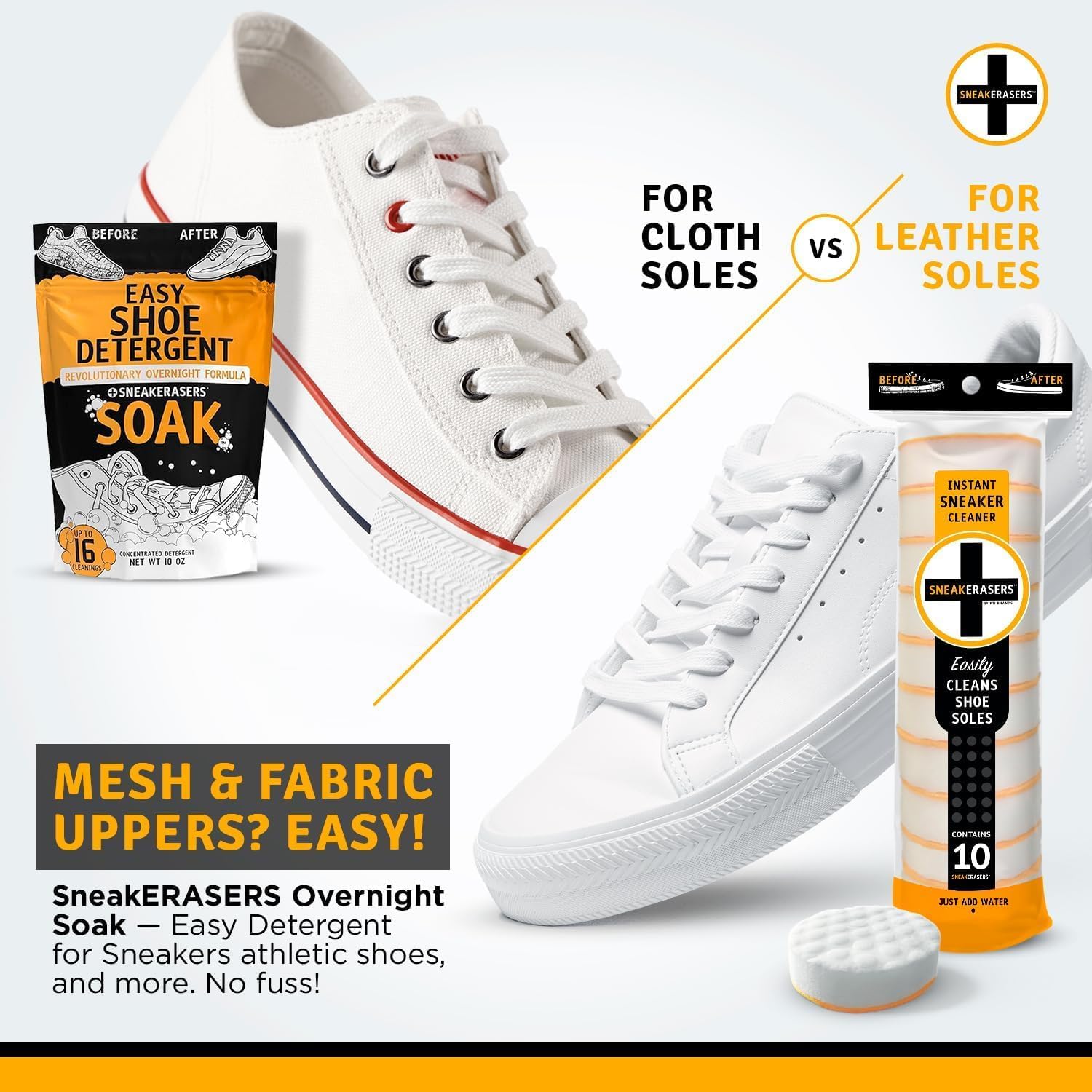 Premium Sneaker Cleaner Kit - SneakERASERS Dual-Sided Sponges for Tennis Shoes & All Sneakers | Gentle Rub Design | 10 Pack | Perfect for Gym, Running & Everyday Shoe Care