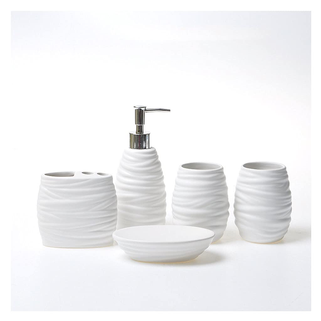 WENMENG2021 5-Piece Ceramic Bathroom Accessories Set - White Foaming Soap Dispenser, Toothbrush Holder, Soap Dish & Mouthwash Cups | Perfect for Home, Hotel & Office Bathroom Organization