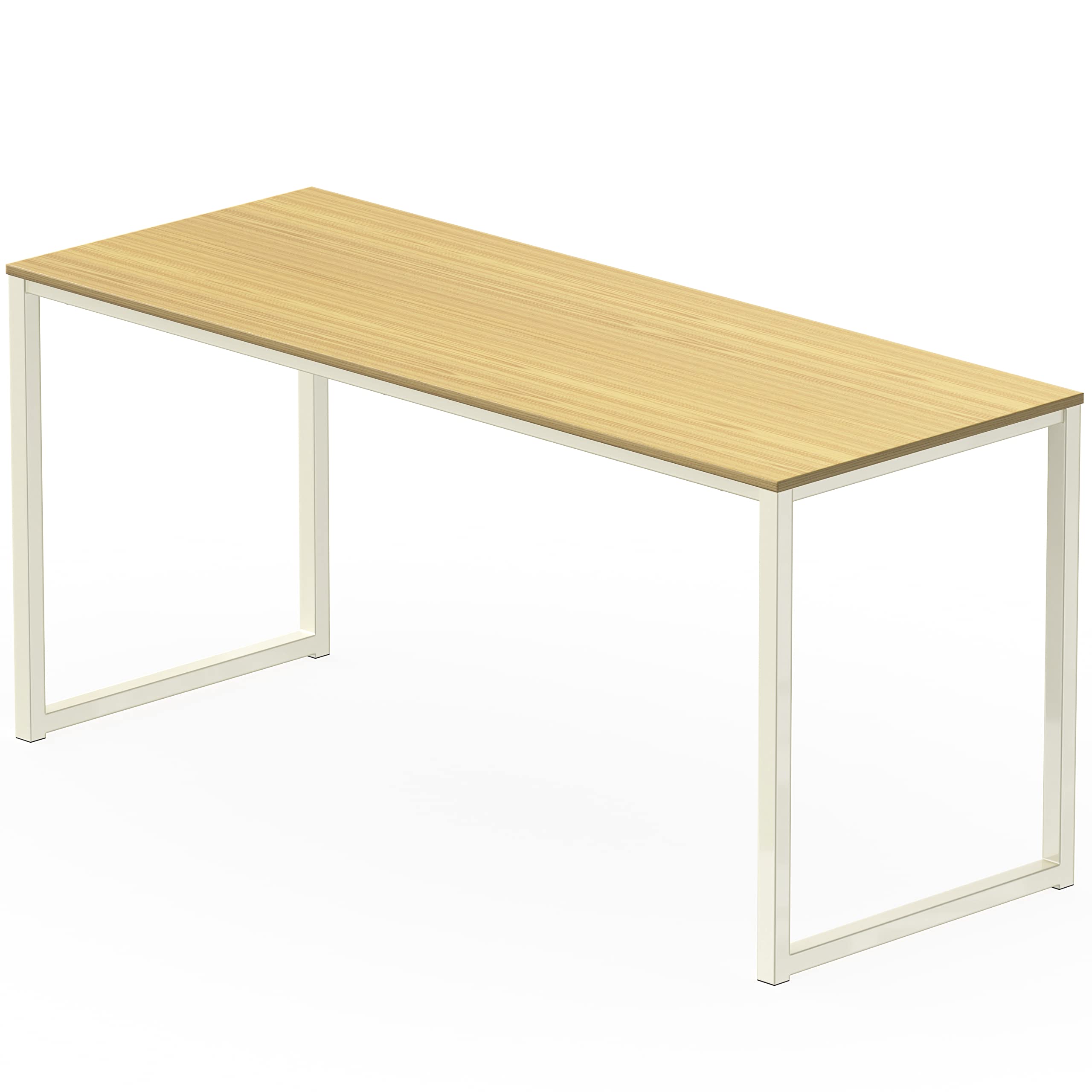 SHW Mission 55-Inch Home Office Computer Desk - Solid Oak Wood Writing Table with Storage Shelf | Perfect for Remote Work, Gaming Setup & Study Room Furniture