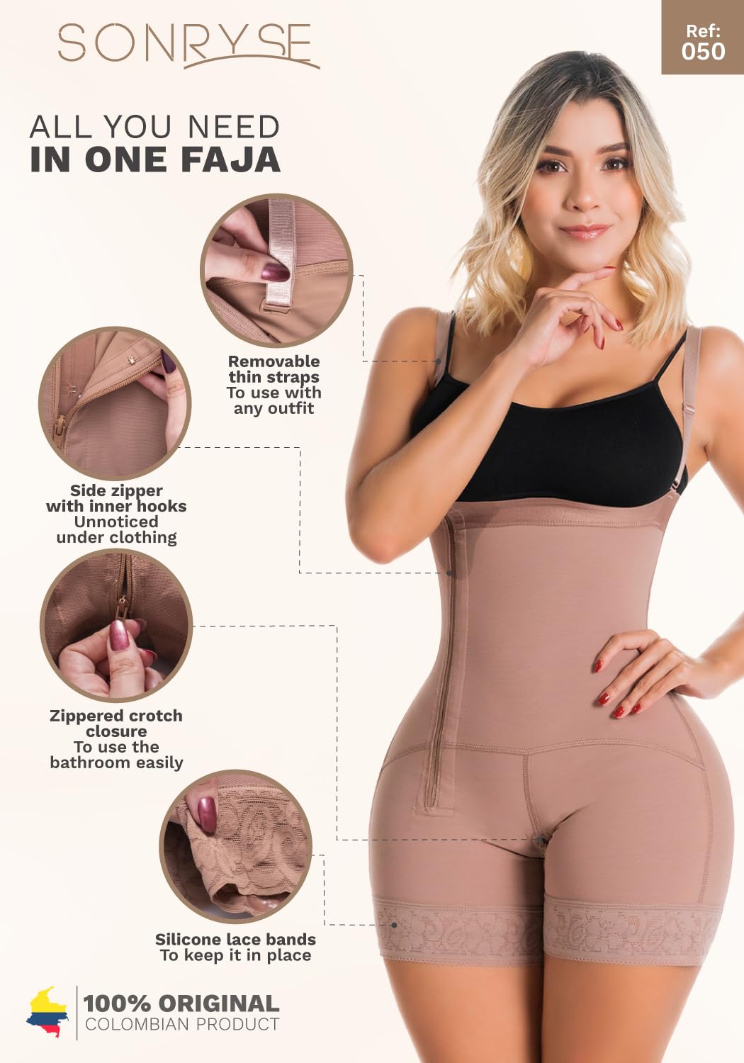Sonryse Stage 2 Postpartum Mid Thigh Tummy Control Shapewear Bodysuit - Colombian Postpartum Girdle for Women - Perfect for C-Section Recovery & Post-Pregnancy Body Shaping