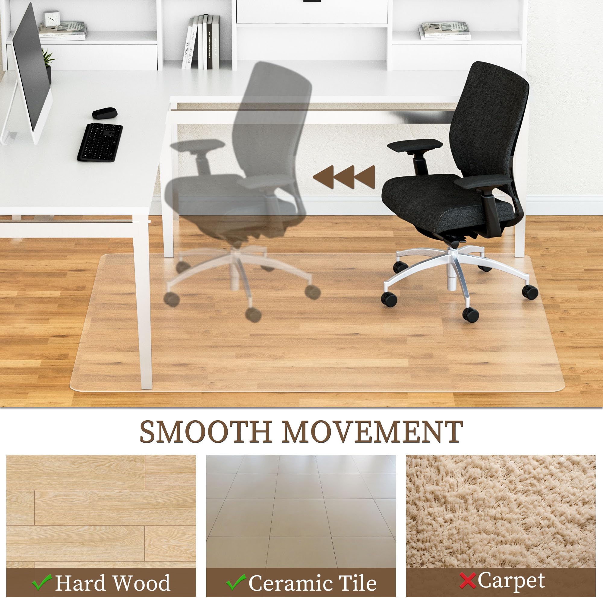 45” x 53” Clear Office Chair Mat for Hardwood Floors - Large Floor Protector Mat for Easy Rolling Desk Chairs - Durable & Easy to Clean Rectangle Chair Mat - Perfect for Home Office, Study Room & Workspace