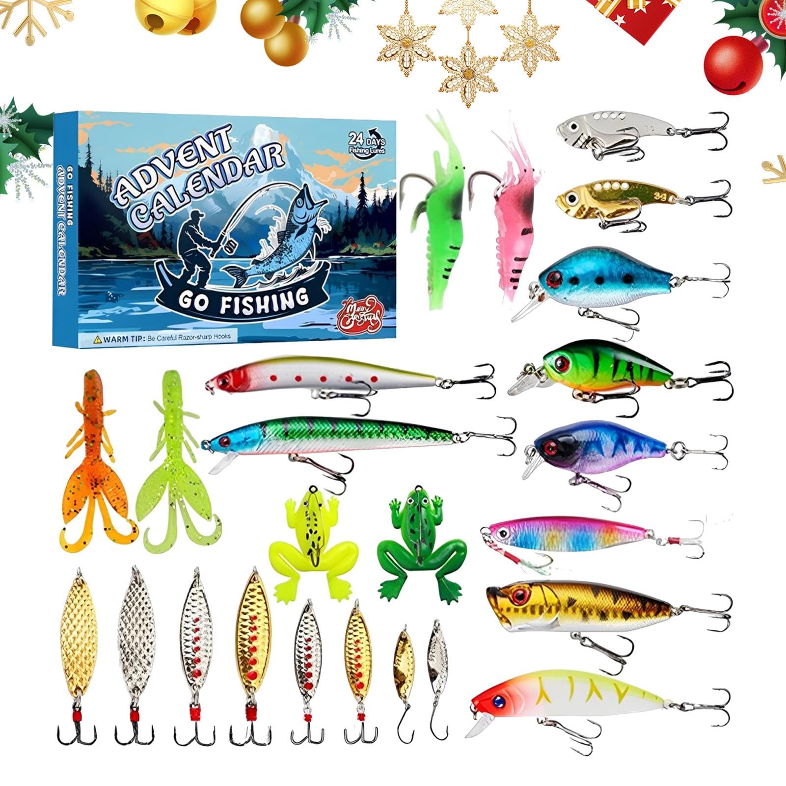 **2024 Fishing Lure Advent Calendar – 24-Day Christmas Countdown Box with Premium Lures | Perfect Gift for Anglers & Fishing Enthusiasts | Ideal for Holiday Stocking Stuffers & Festive Fishing Fun**