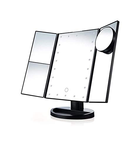 Professional Tri-Fold LED Makeup Mirror with 22 Lights, Touch Screen, 3X/2X/1X Magnification & Dual Power Supply - Black | Perfect for Home Vanity, Travel & Professional Makeup Artists